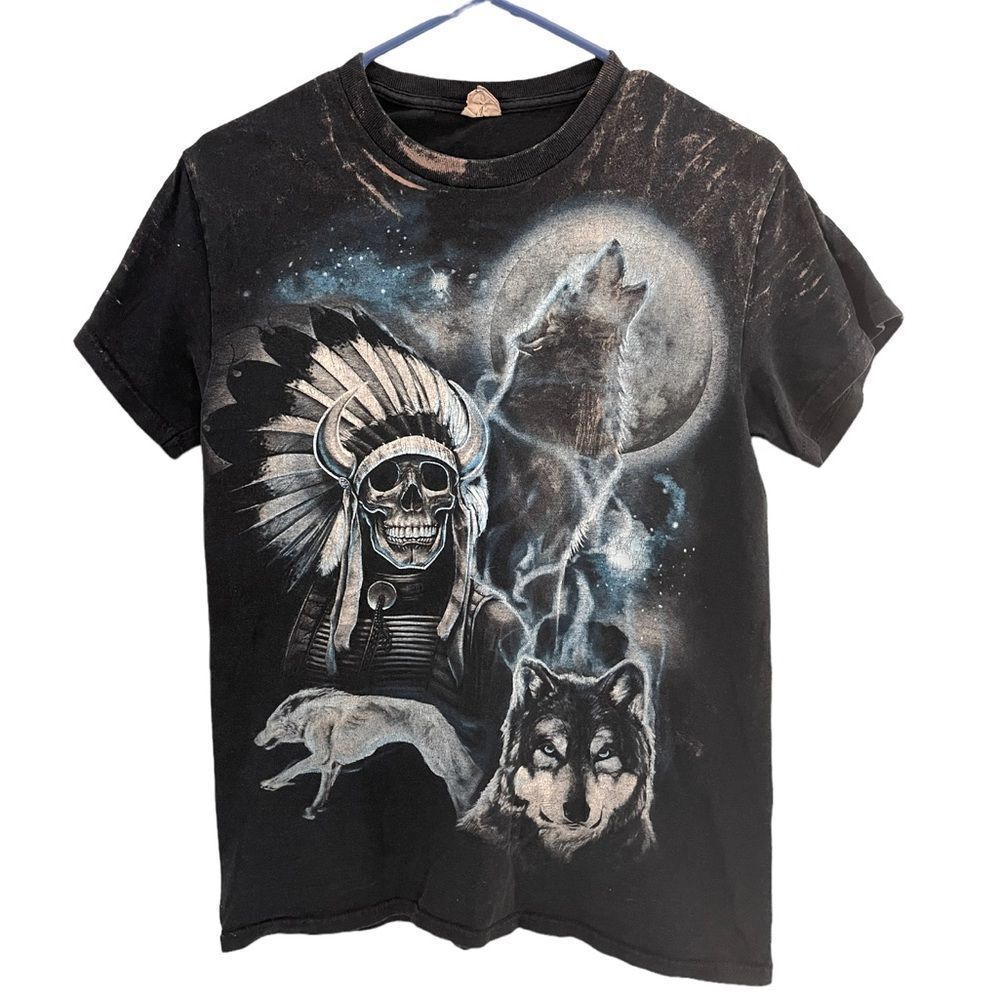 Vintage Skull and Wolf T-shirt Size S